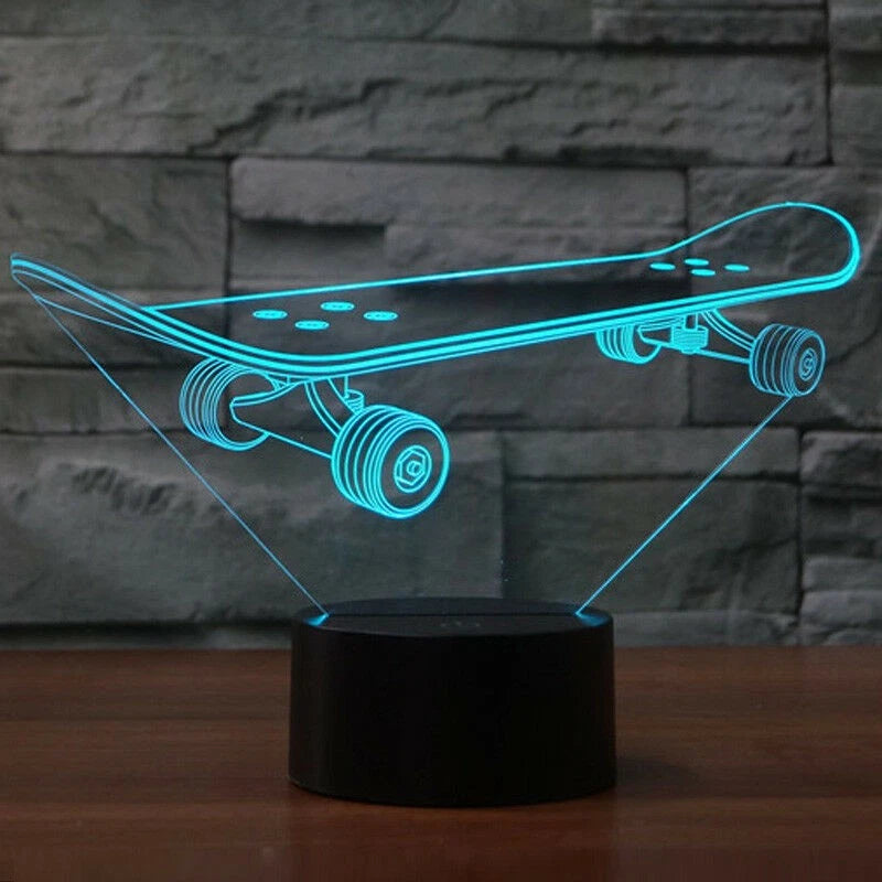 Table Desk Lamp Home Kids Gift Skateboard Usb Charger Led 3d 7 Color