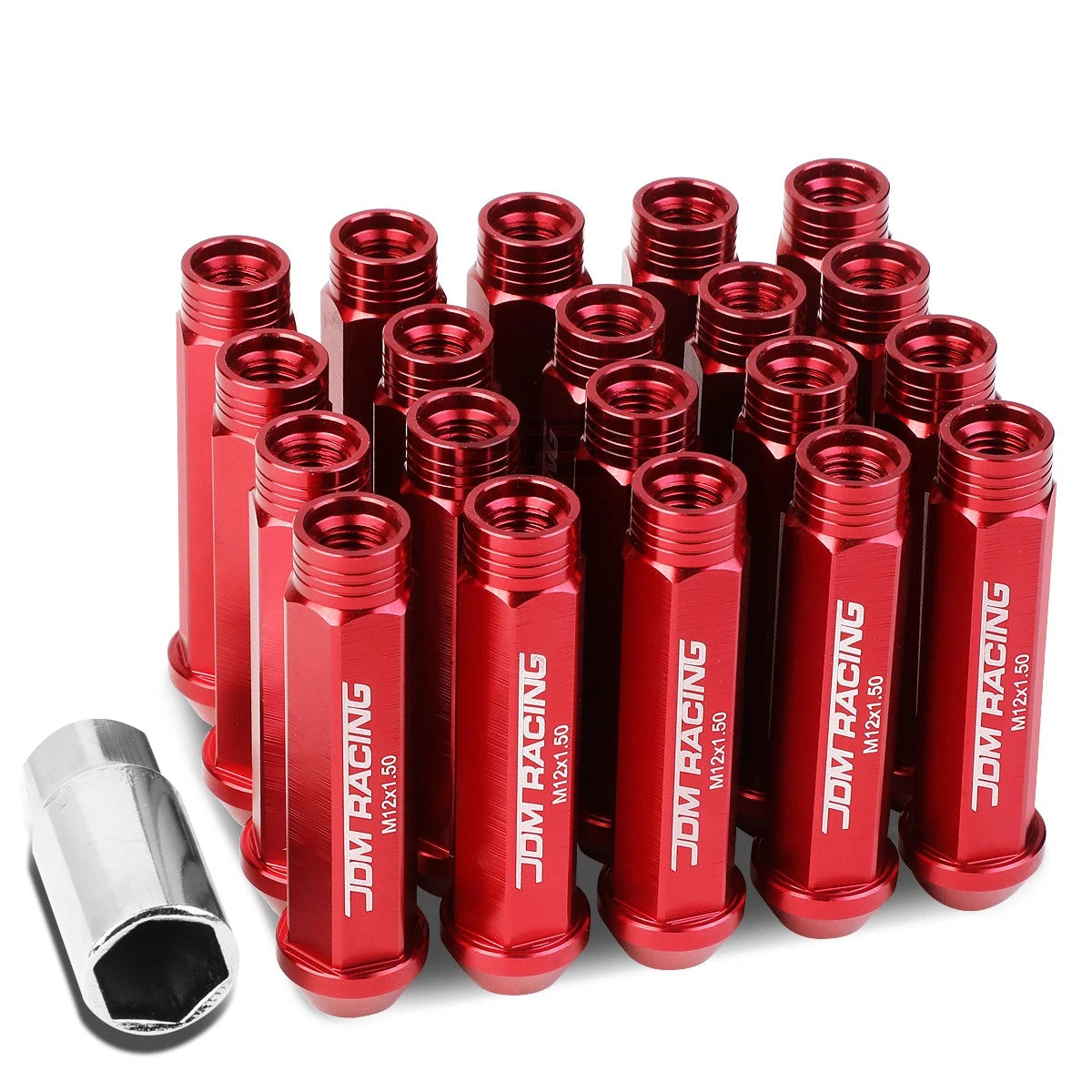 Open End M12x1.5 90mm Tall 25mm Od Red Aluminum Jdm Lug Nuts+adapter