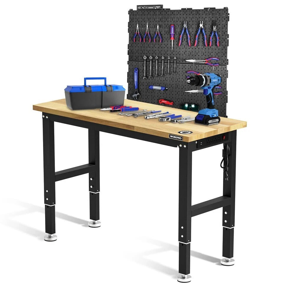 Workpro 48" Adjustable Workbench W/2 Pack 16"x32" Metal Pegboard