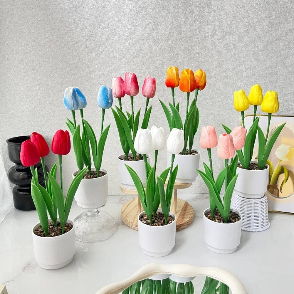 Plastic Pvc Artificial Tulip Nordic Design Potted Plant For Photo
