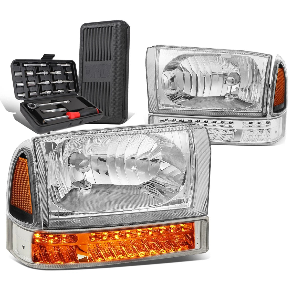 For 1999-2004 Ford Super Duty Pair Chrome/amber Led | Built Supply Co