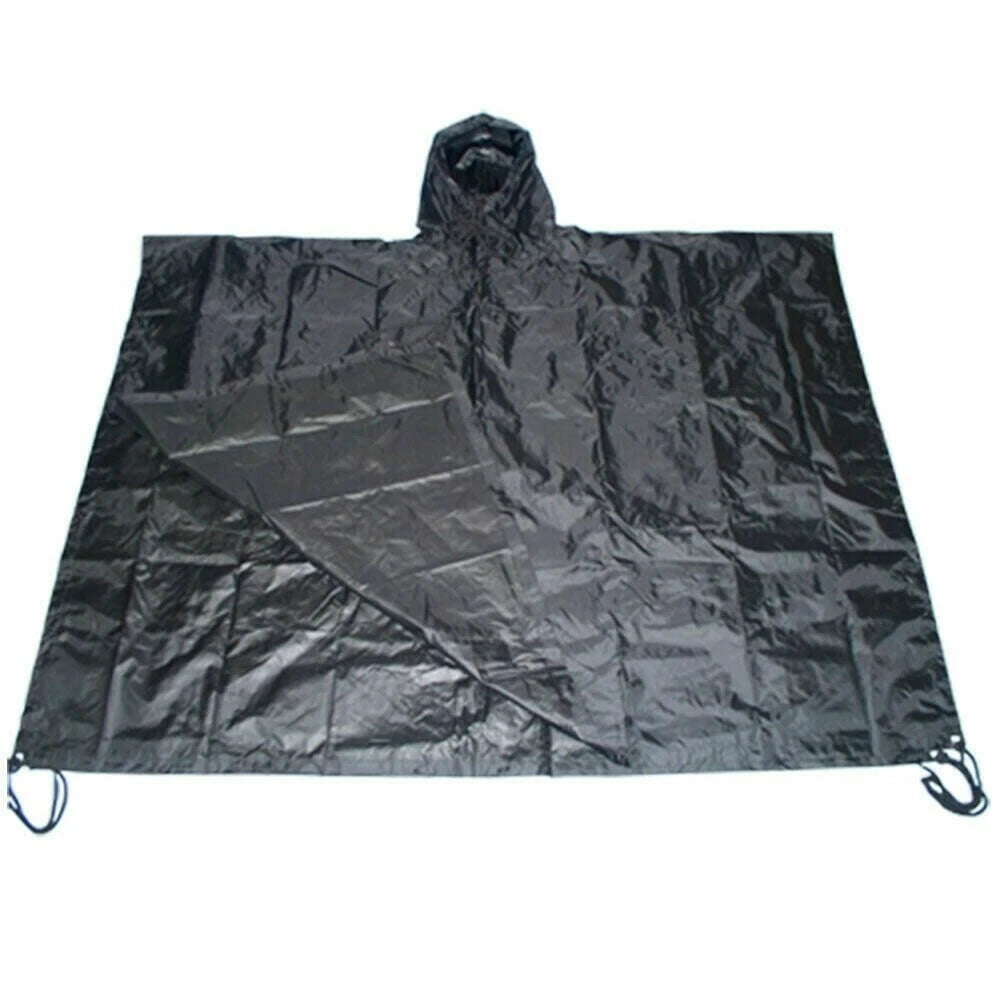 Black Nylon Military Usmc Style All Weather Poncho Rain Coat Camping