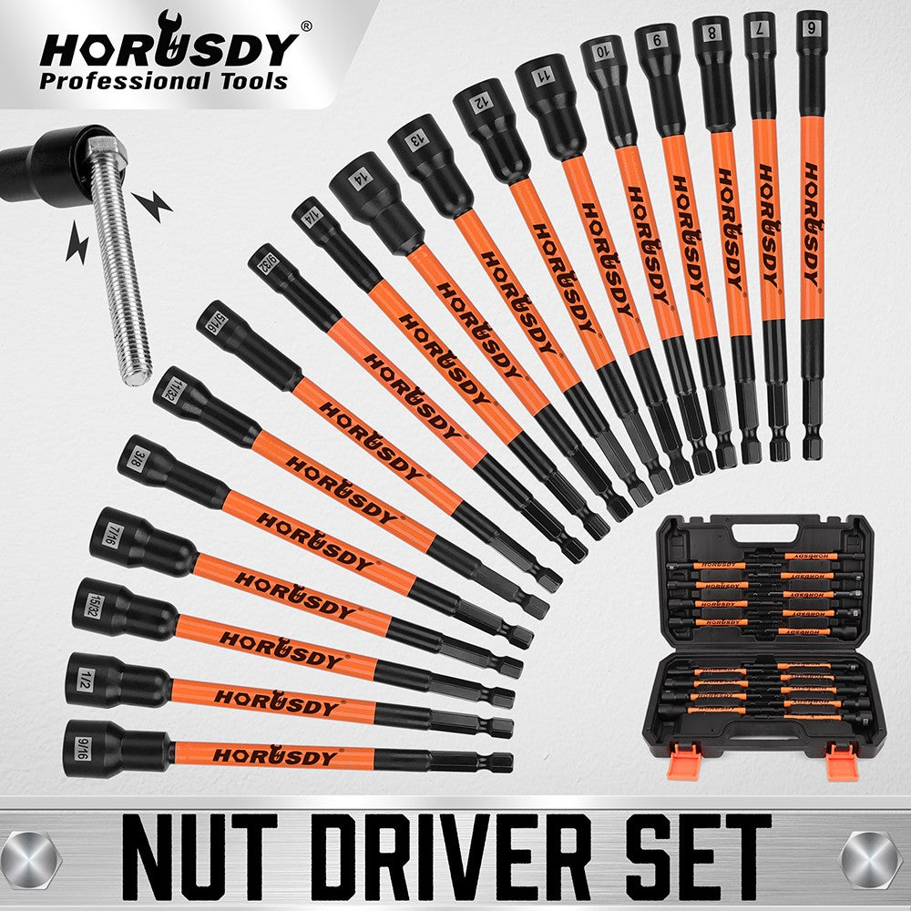 Impact Magnetic Nut Drivers Set Sae & Metric Extra Long 1/4" Hex