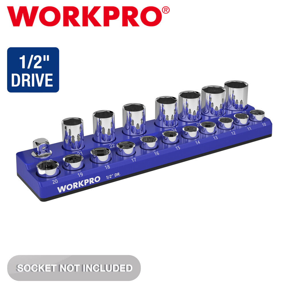 WORKPRO 1/2Inch Magnetic Socket Organizer Metric Holds 19PC Standard