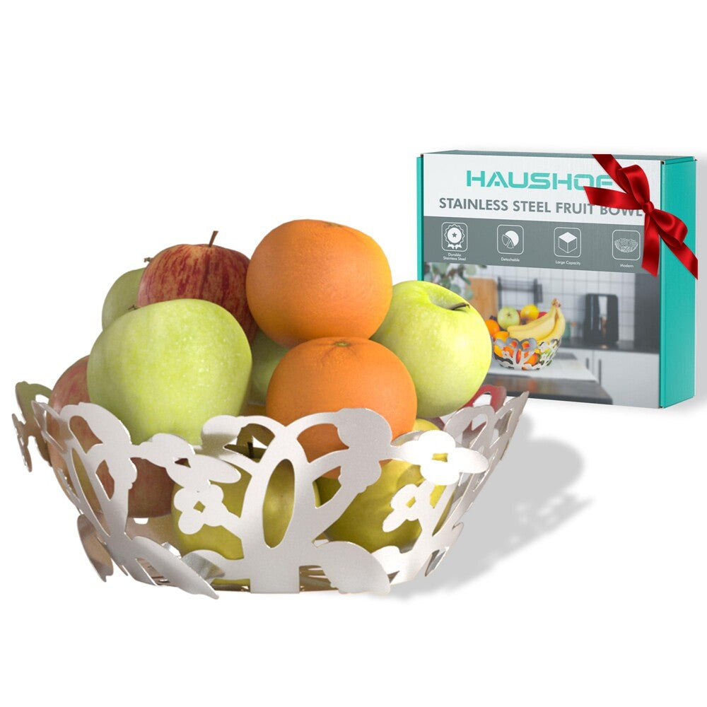 HAUSHOF Large Stainless Steel Fruit Bowl Metal Fruit Basket for