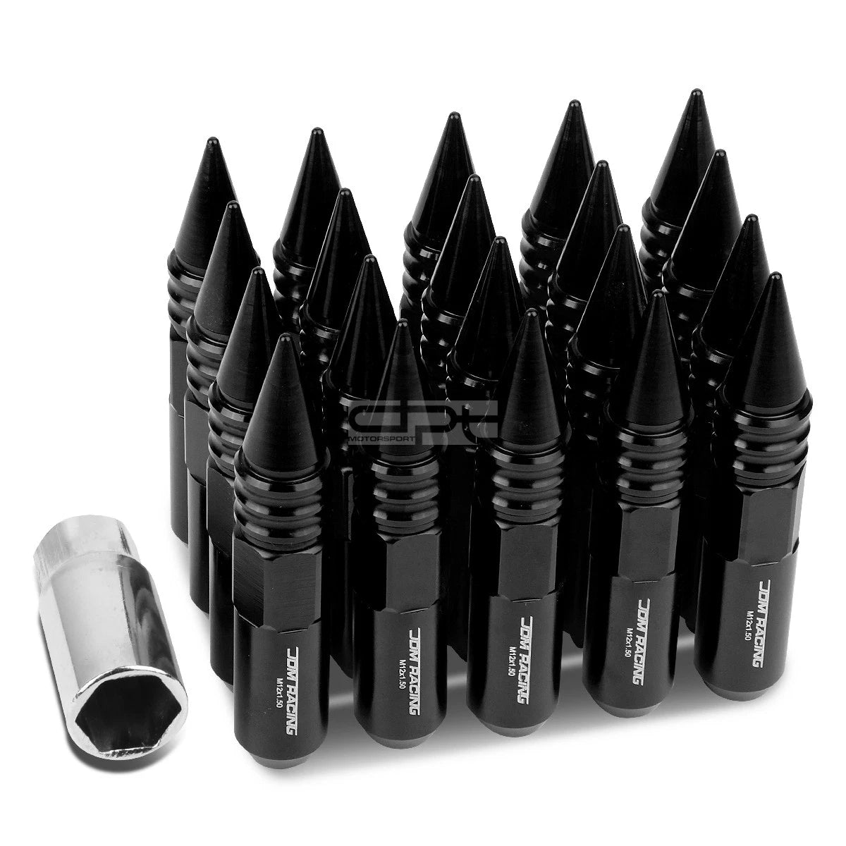 M12x1.5 107mm Tall 20mm Od Black Aluminum Jdm Spiked Cap Lug