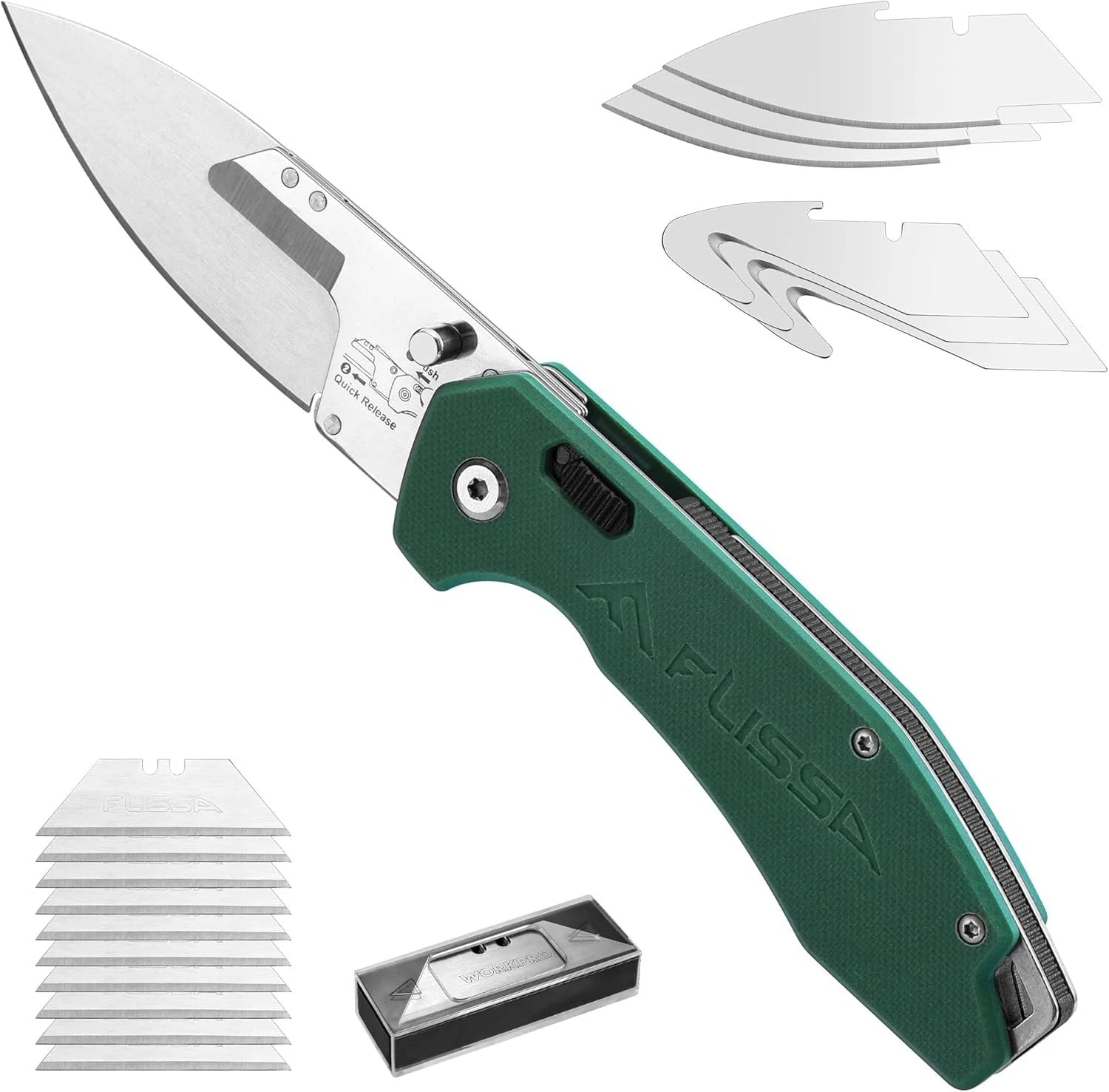 Flissa 3-in-1 Folding Utility Knife Drop Point Gut Hook Quick Change