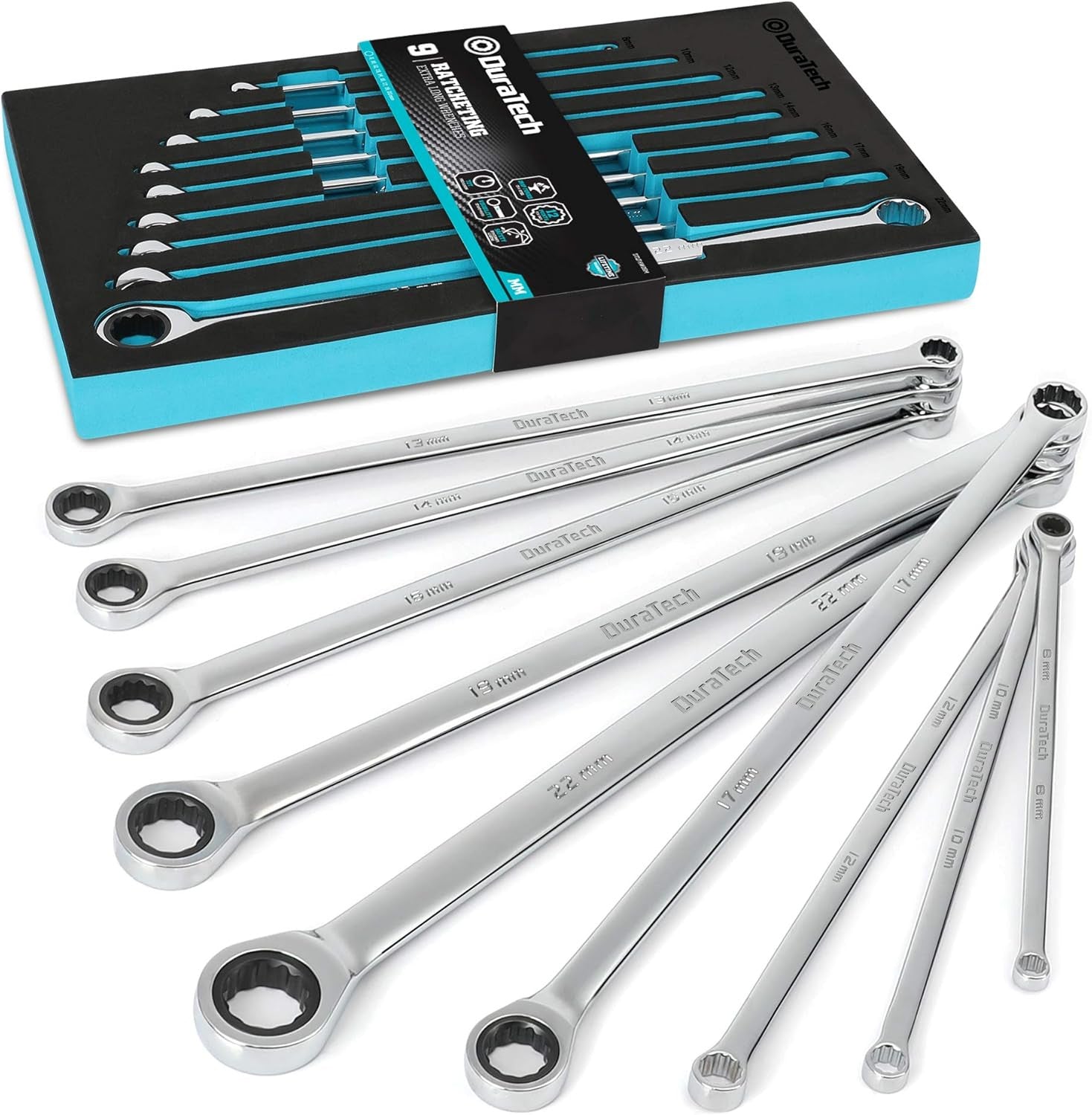 Extra Long Ratcheting Wrench Set, Double Box End Wrench Set, Metric