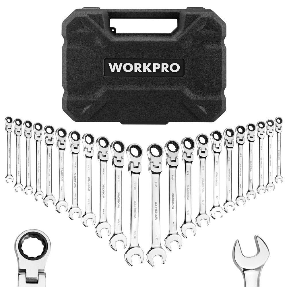 Workpro 22PC Ratcheting Wrench Set 72-Tooth Flex-Head