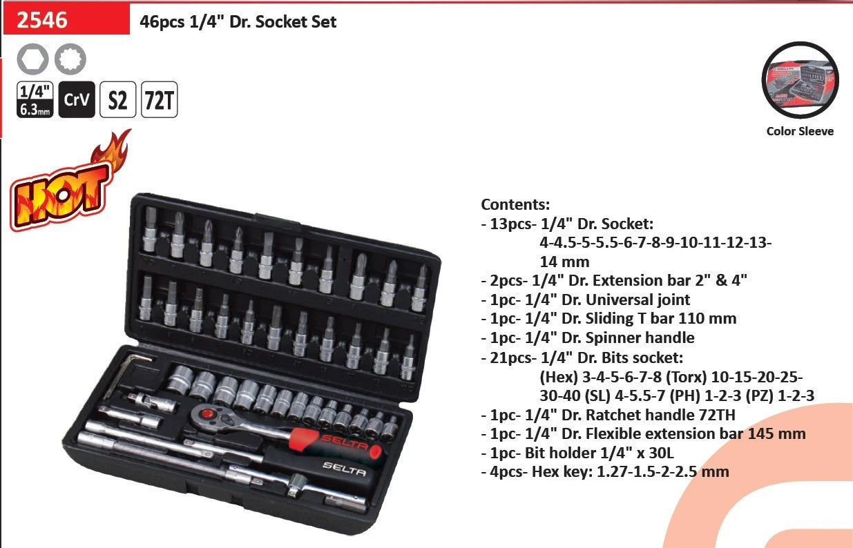 Selta Taiwan Cr-v 1/4" Dr. 6pt Socket & Accessories | Built Supply Co