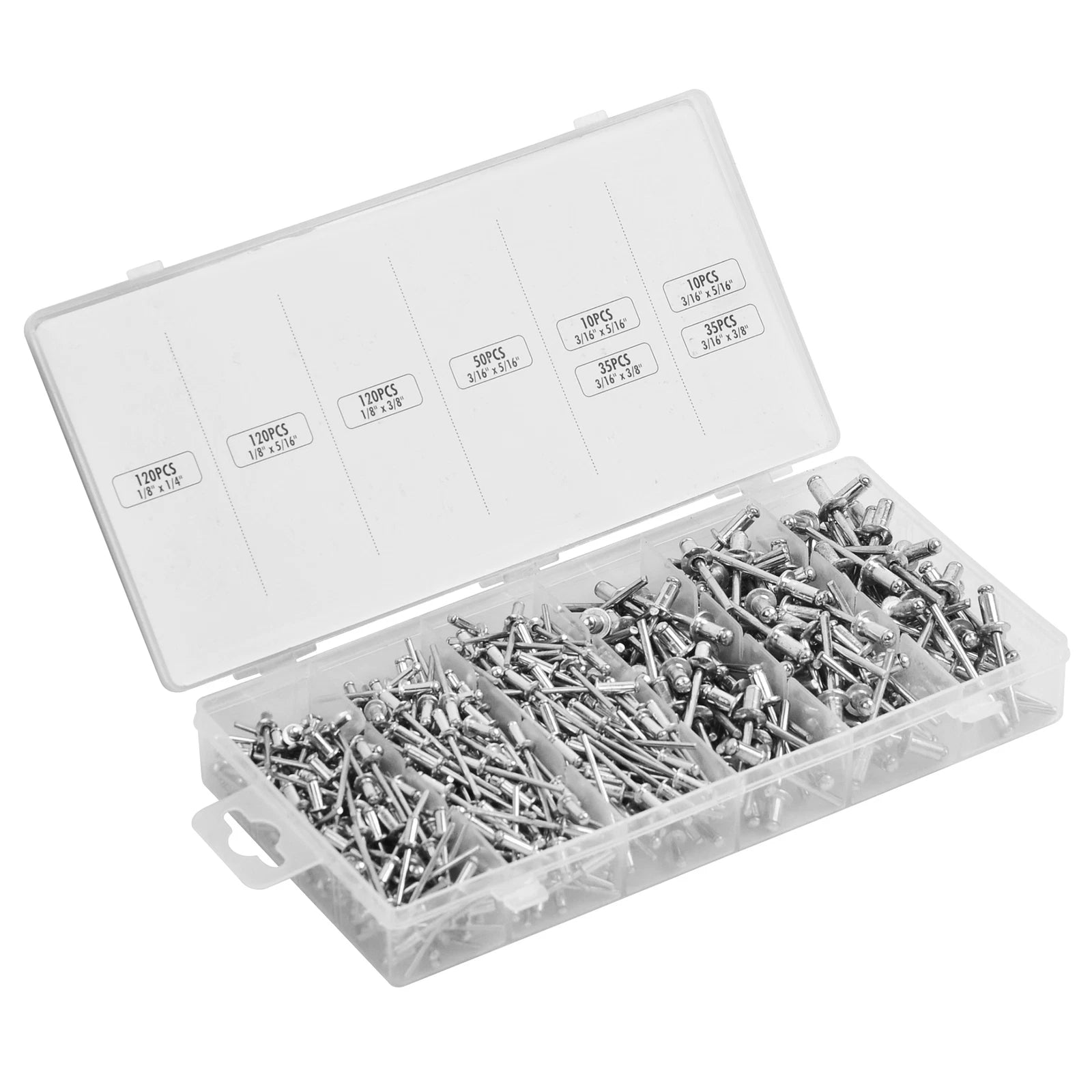 500x Industrial Aluminum Pop Rivet Assortment 3/16-1/2" For Hand/Air Riveter Gun