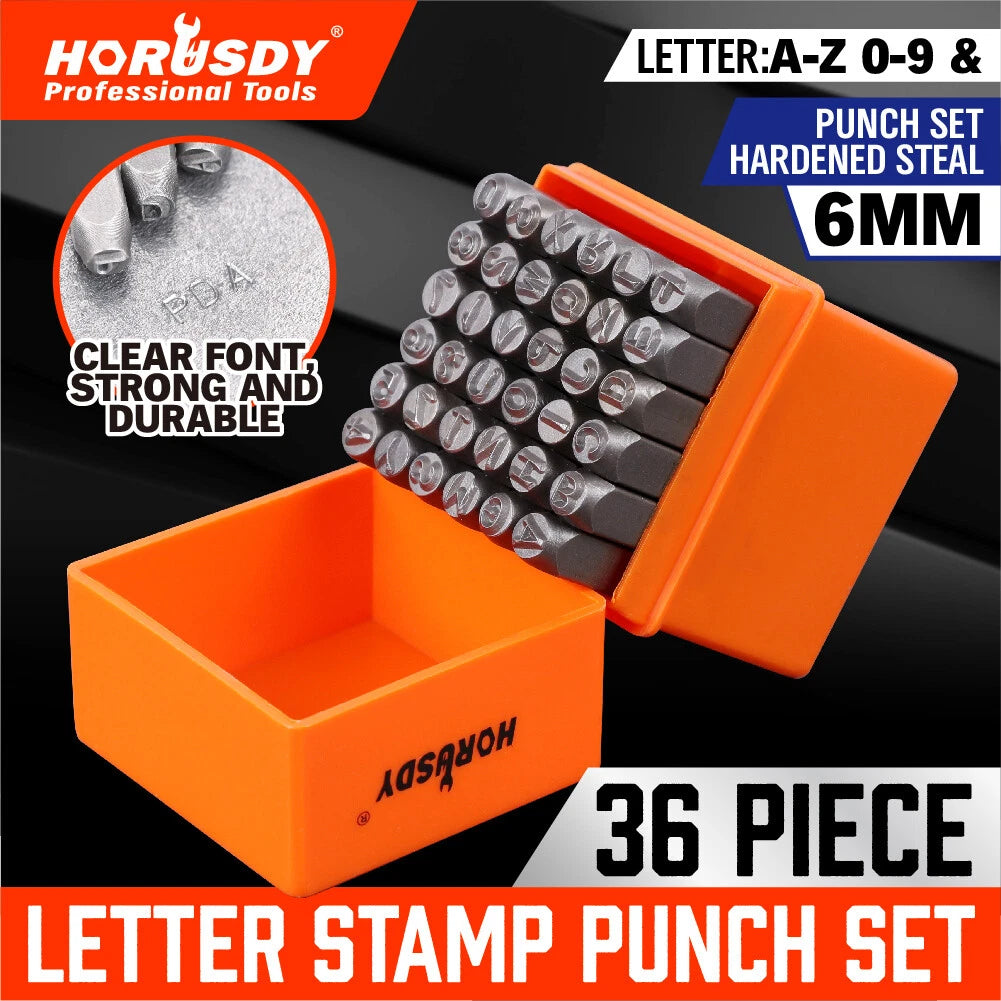 36Pc Number Capital Letter Stamp Punch Set A-Z &amp; 0-9 1/4" Metal Plastic Leather