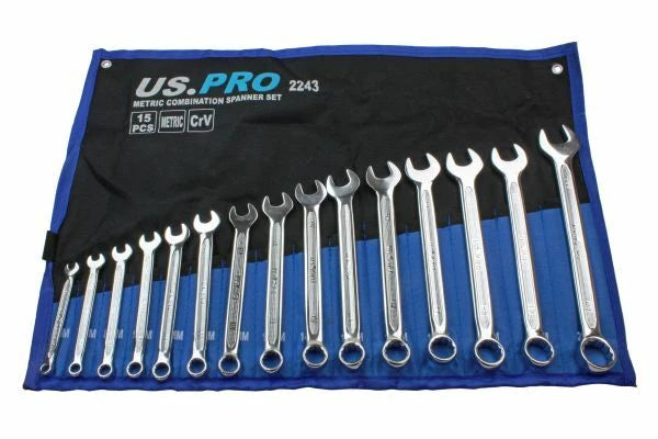 Us Pro Metric Combination Spanner Set 6-22mm Chrome Polished Ring