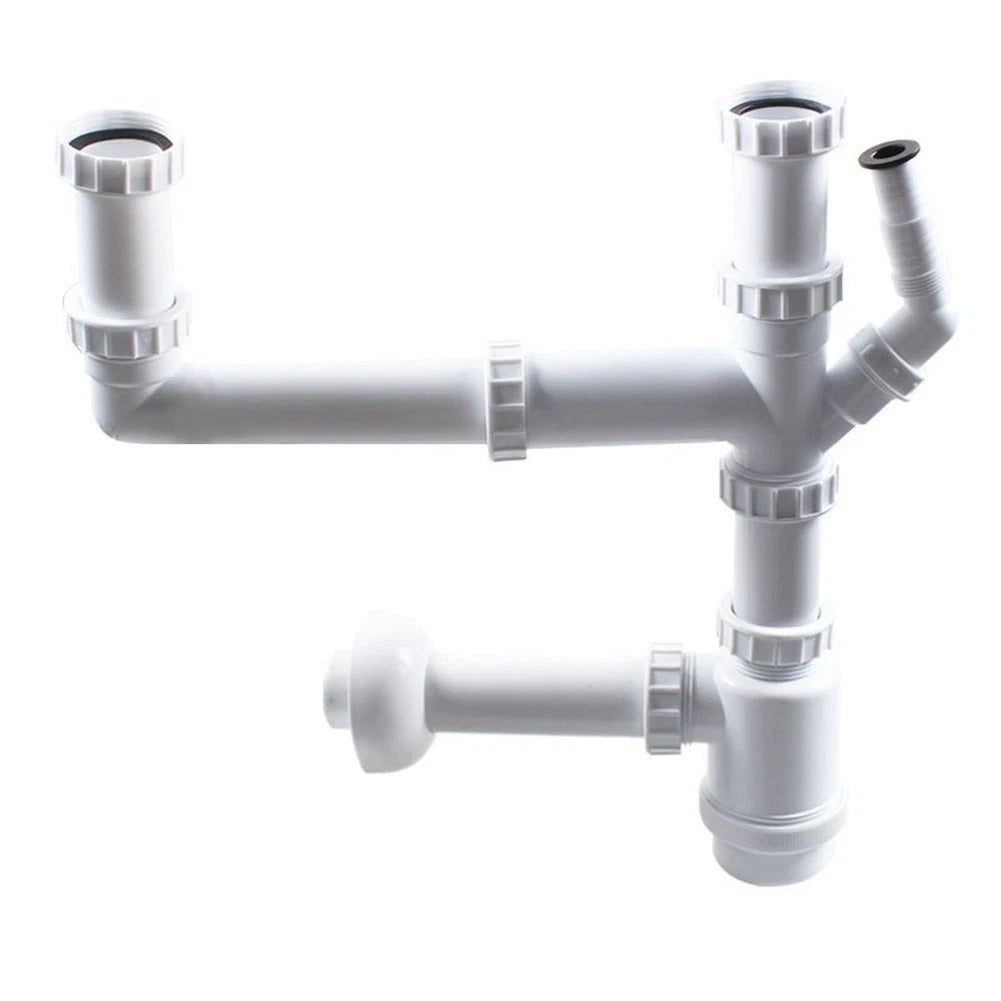 Dual Compartment Sink Drain Pipe Wall Mounted U Bend Anti Smell Design