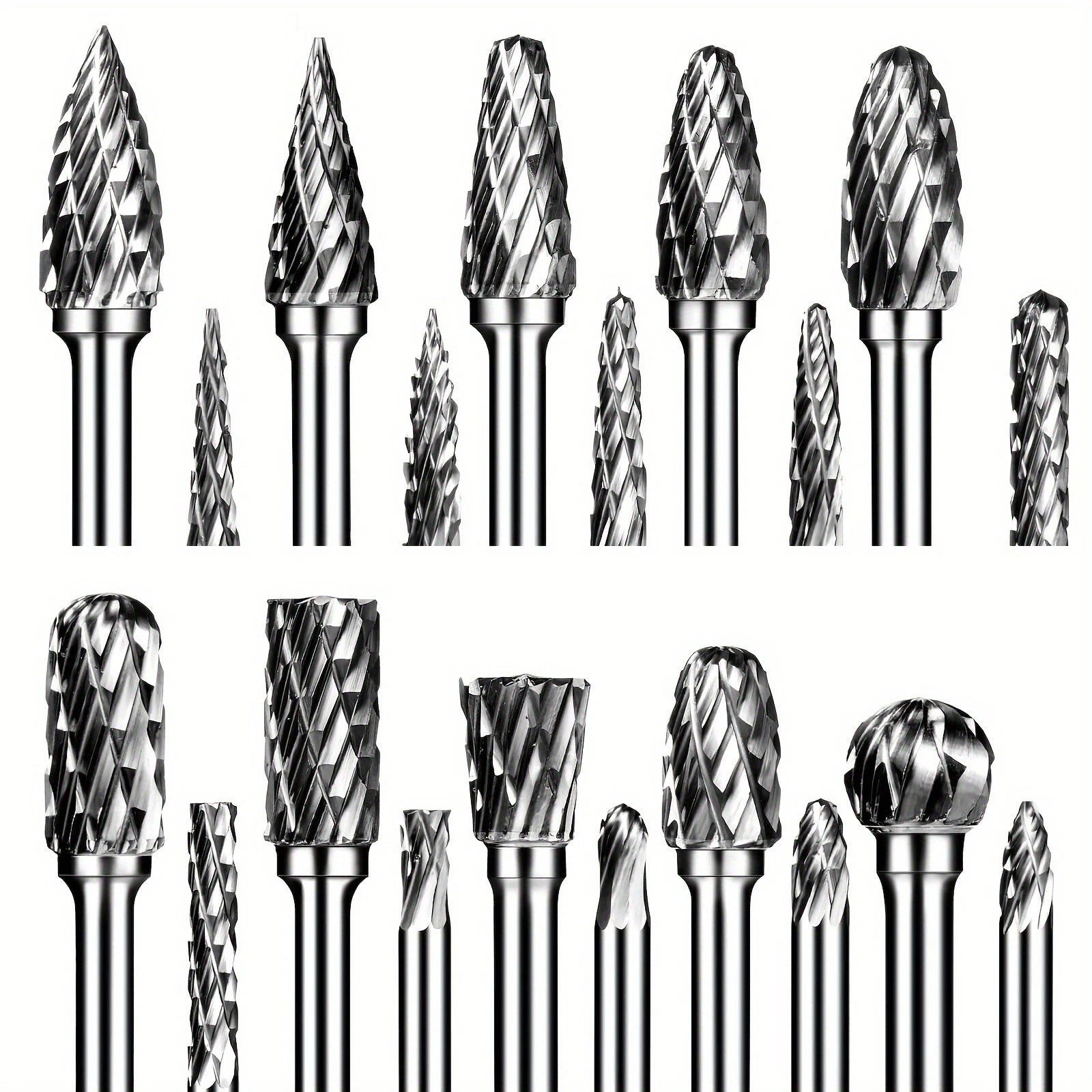 20Pcs Carbide Burr Set 1/8 Shank Head Max Dia 10mm Die Grinder Bits Set