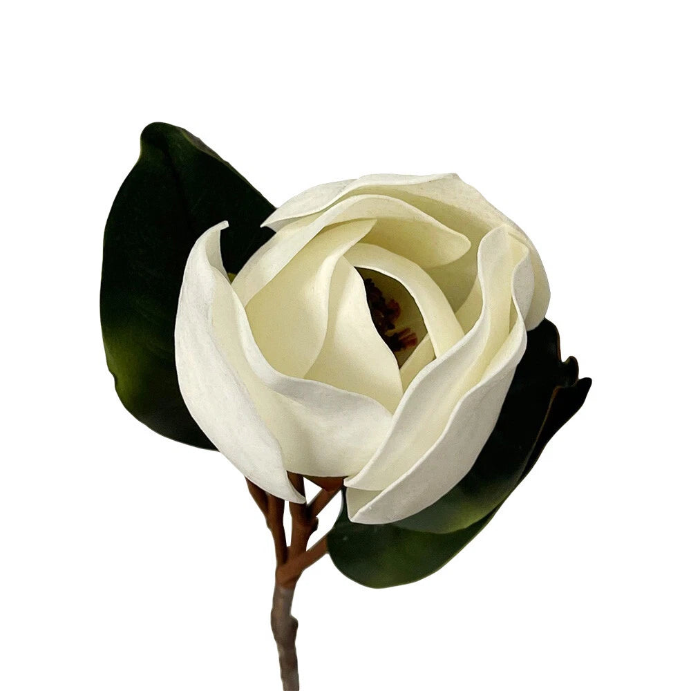 White Artificial Magnolia Stem, Real Touch Silk Floral For Wedding,