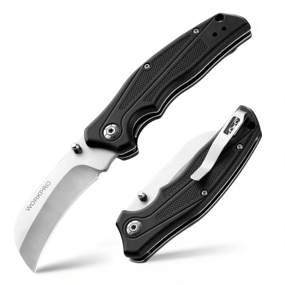 WORKPRO Hawkbill Folding Utility Knife Pocket Knife w/landary Hole and Belt Clip