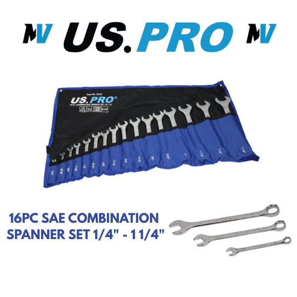 US Pro Tools 16PC SAE Combination Spanner Set 1/4" - 1 1/4"