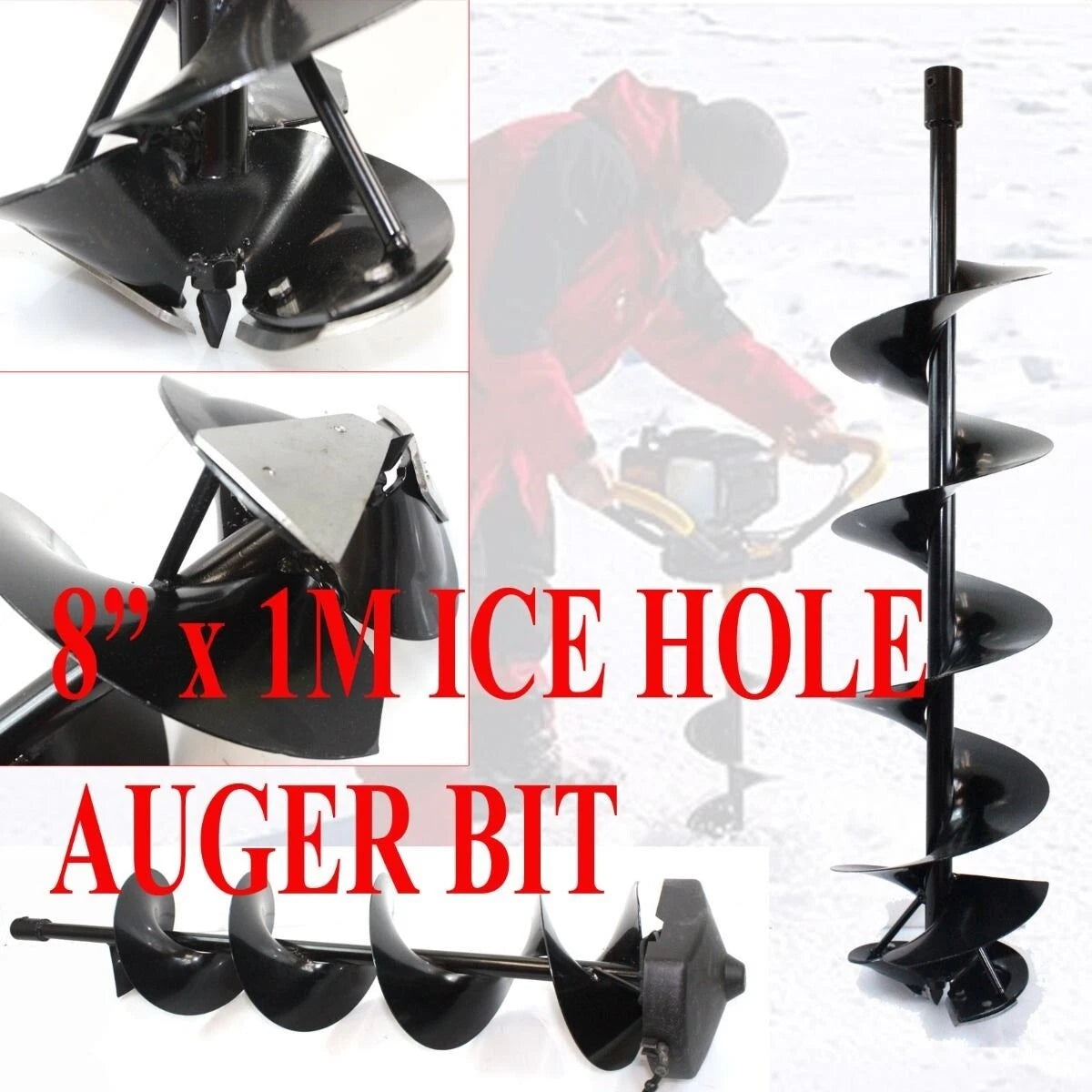 8" X 1m Ice Auger Hole Digger Bit Shaft 3/4" Bit Drilling Double