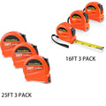 ValueMax Tape Measure 25FT/16FT with Fractions 1/8 3 Pack Retractable Orange NEW