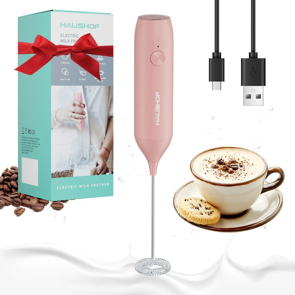 Haushof Rechargeable Milk Frother Wand W/stand Electric Drink Mixers