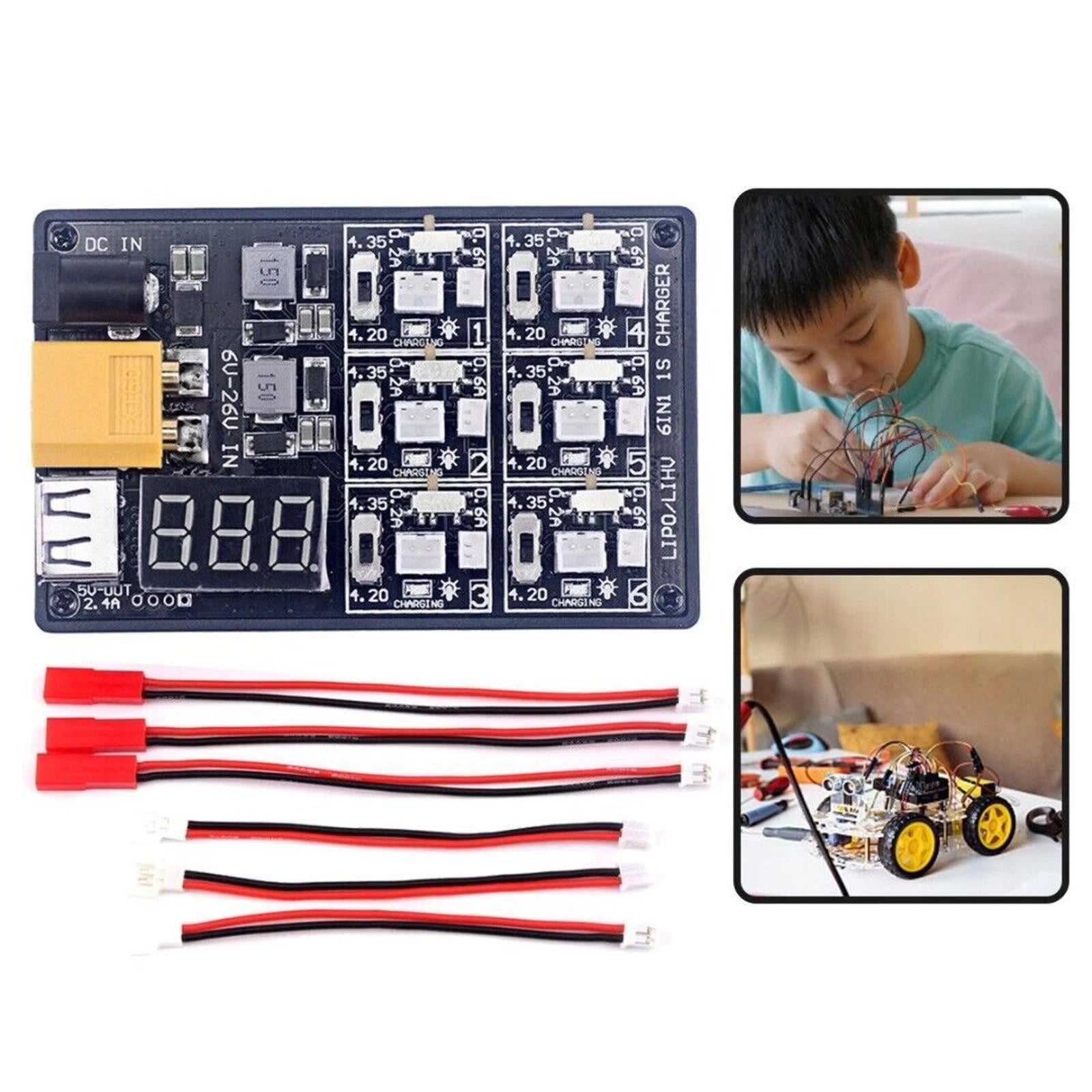 6 In 1-1s Lipo/lihv Digital Battery Charger Board Module Xt60 12v2a