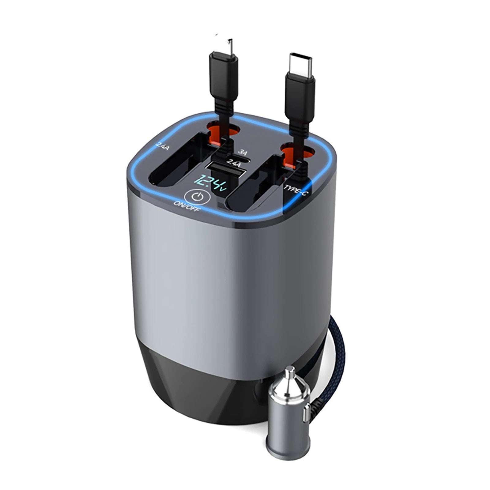 4in1 Retractable Car Charger Dock Usb Type-c Cable For Phone Fast