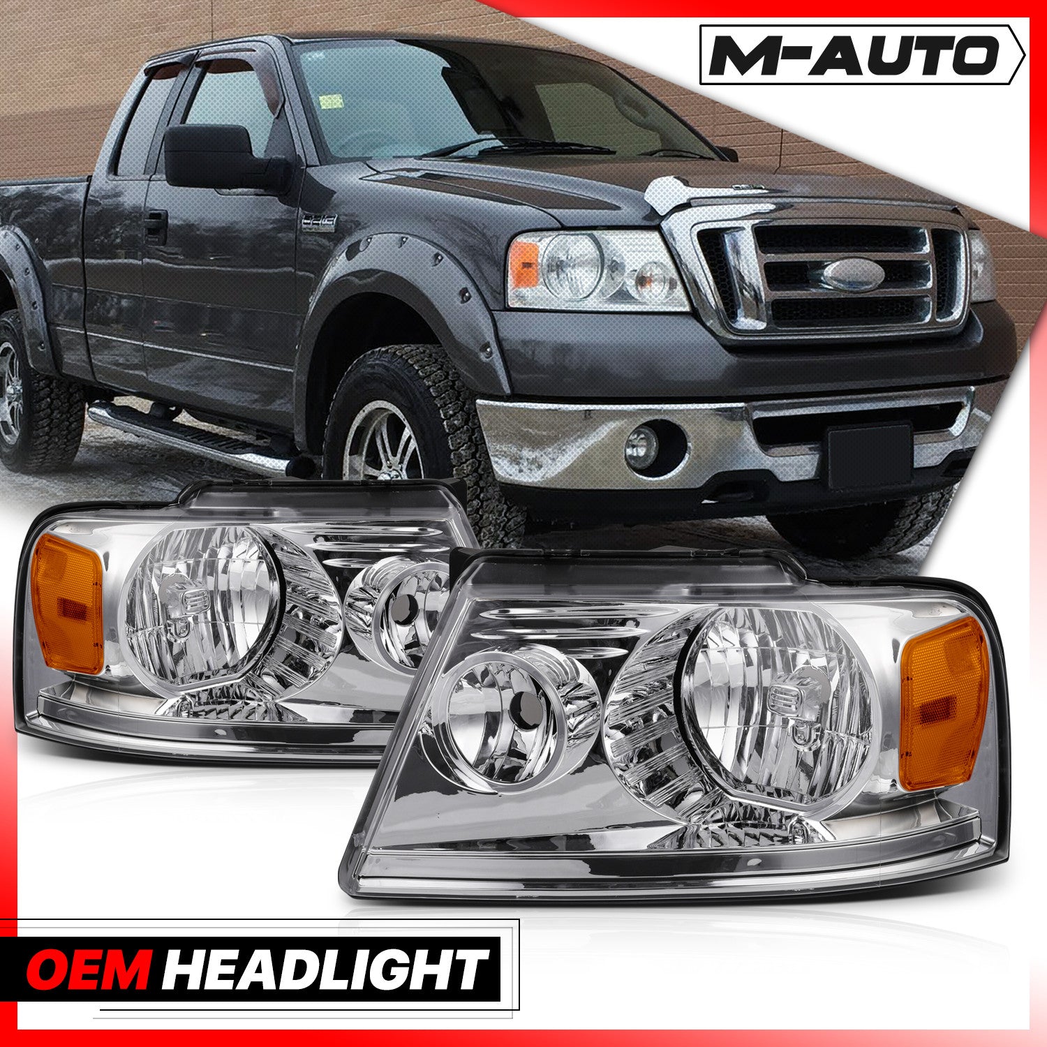 Chrome Clear Headlights for 2004-2008 F150/Mark LT