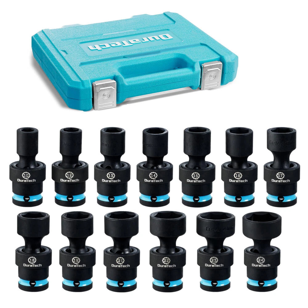Duratech 1/2" Dr Swivel Socket Set Shallow Universal Impact Metric