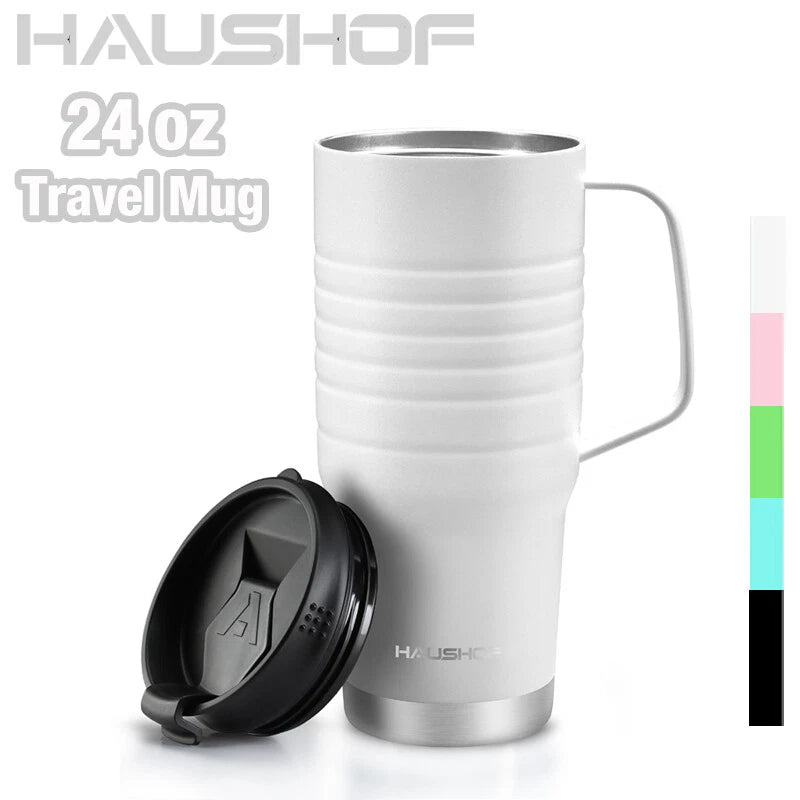 Haushof 24oz Double Wall Travel Mug Vacuum Insulated Leak-proof Water