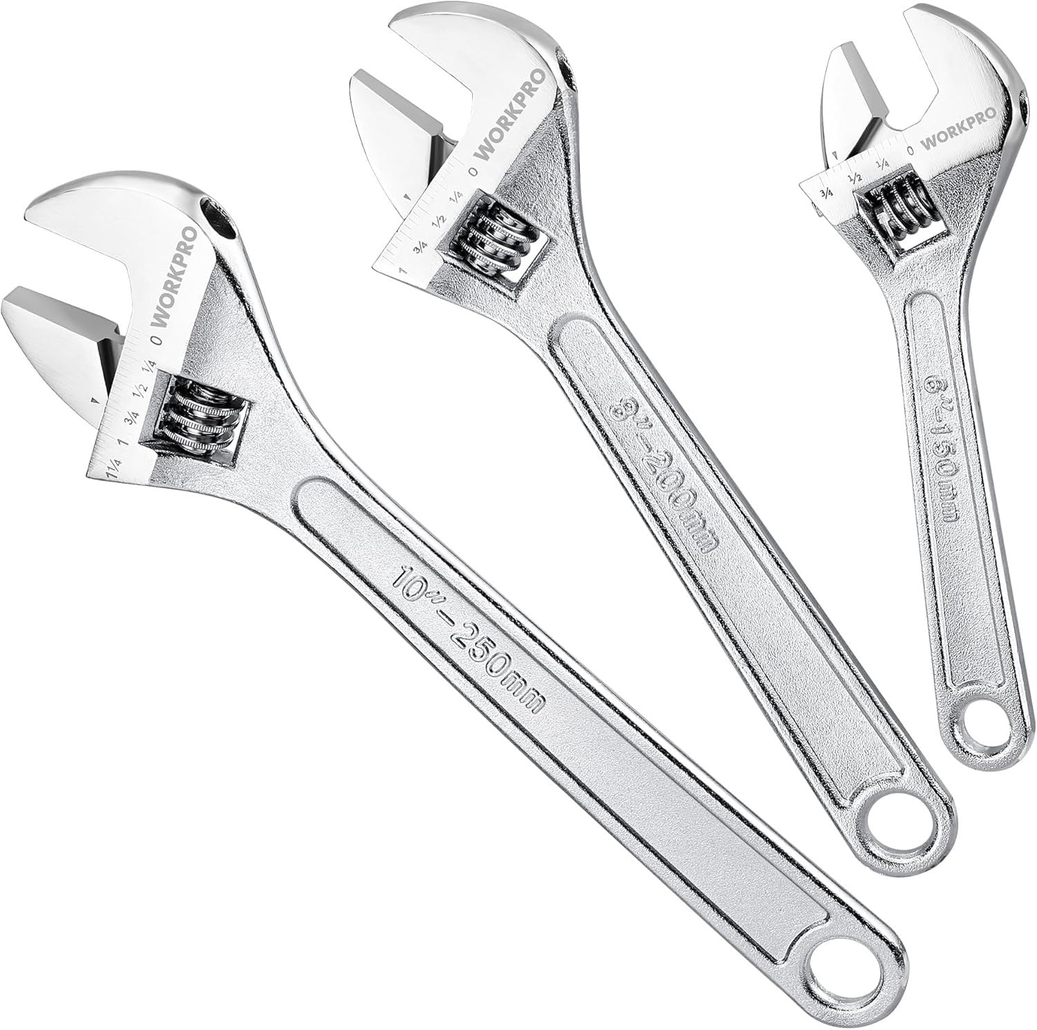WORKPRO 3PC Adjustable Wrench Set 6" 8" 10"