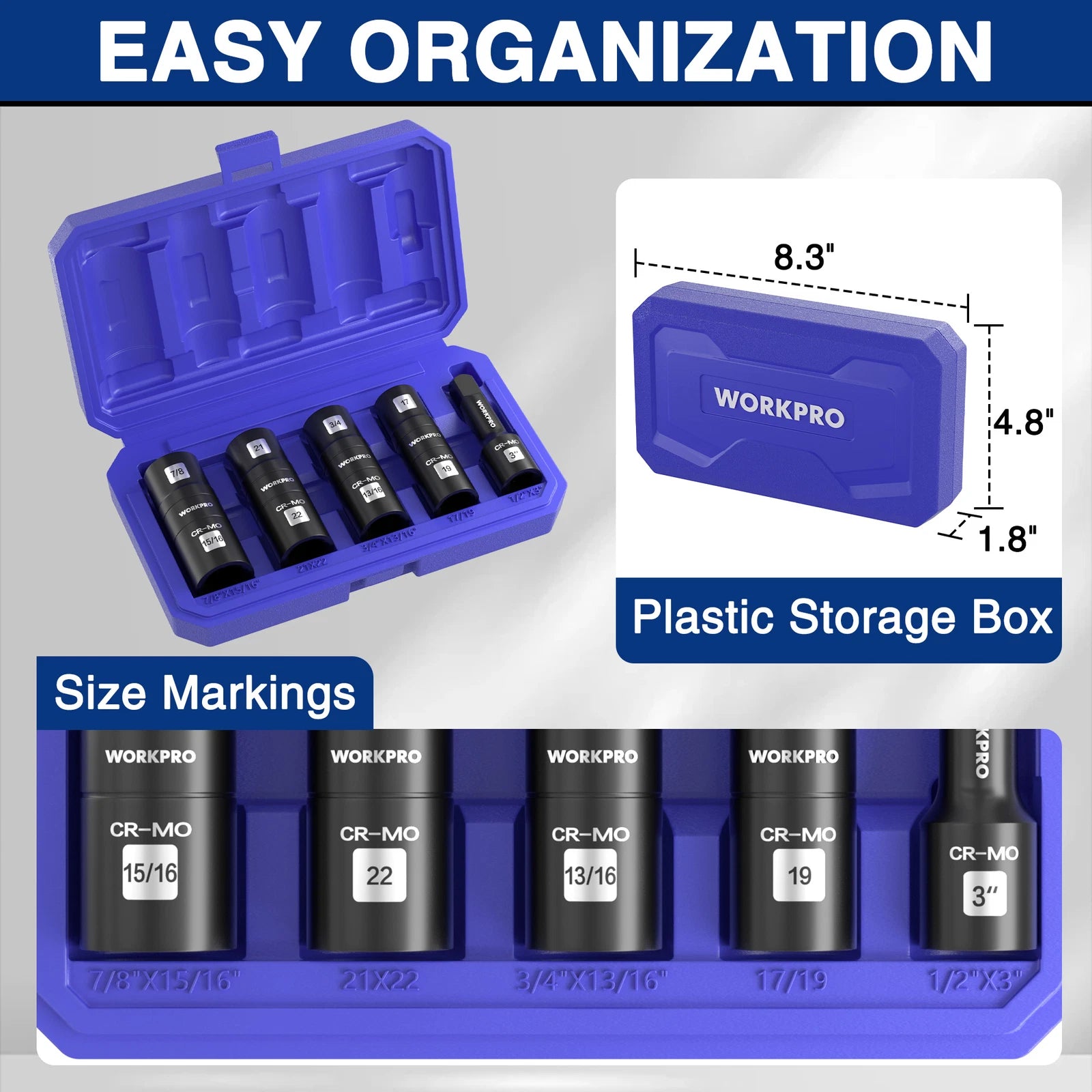 Workpro Impact Socket Set 1/2" Drive Lug Nut Socket Set Metric And