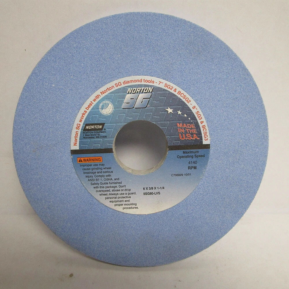 Norton Sg 6"x3/8"x1-1/4" 5sg80-lvs Tool Room Grinding Wheel