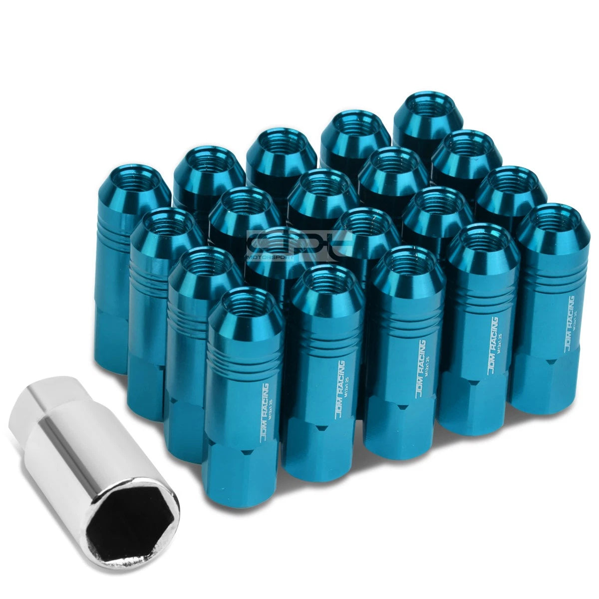 20 Open End M12x1.25 60mm Tall 20mm Od Sky Blue Aluminum Jdm Lug