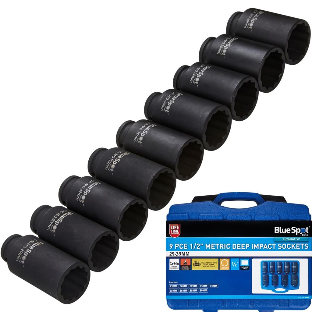 BlueSpot 9pc Metric Socket Set Impact Deep Bi-Hex by BlueSpot
