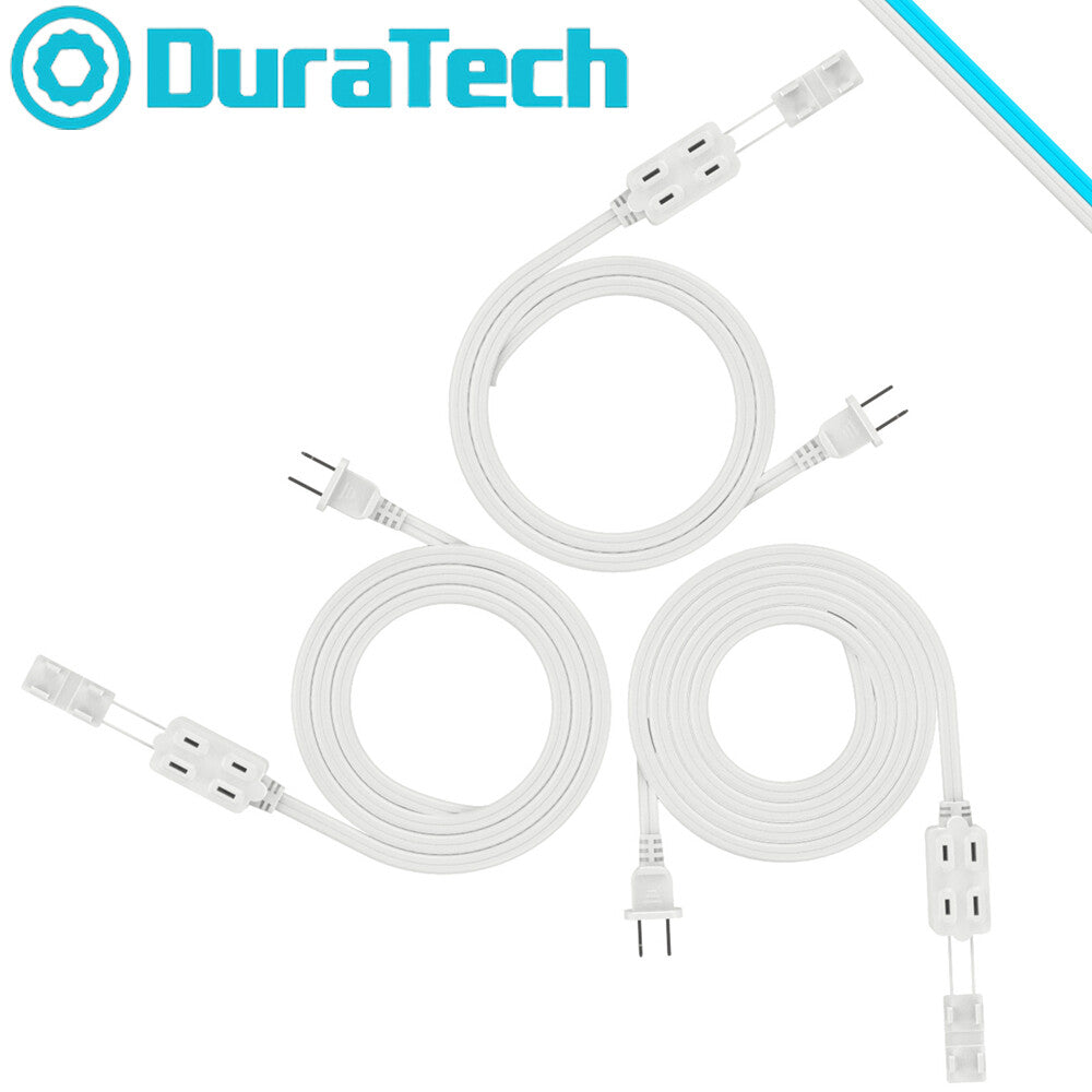 DuraTech 3PC 9FT 12 FT 15FT Extension Cord 3 Outlets 2-Prong Plugs 13A