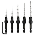 WORKPRO 5PC HSS Countersink Drill Bit M2 4Flute Woodworking Pilot Screw Hole Set