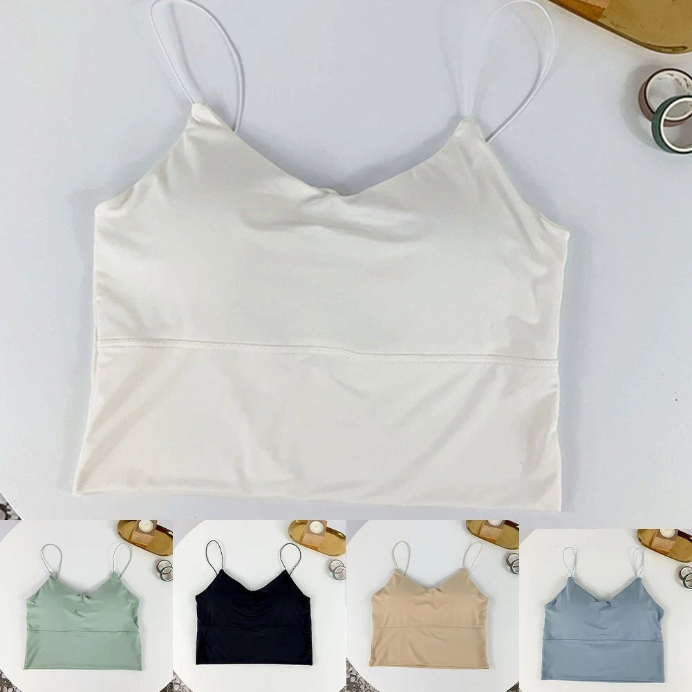 Womens Ice Silk Sleeveless Camisole Vest Wireless Padded Bra Sports
