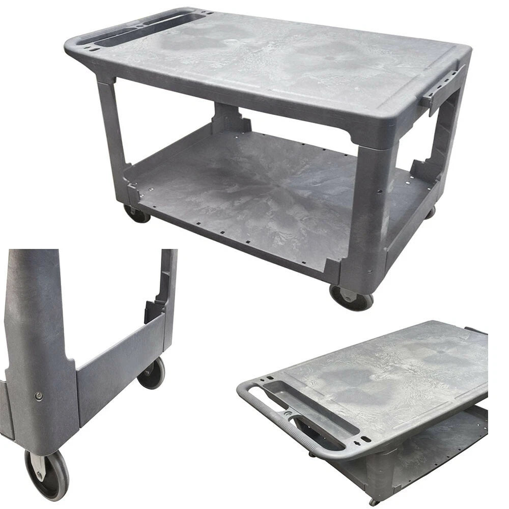 Plastic Rolling Utility Service Cart 2 Tier Flat Service Cart 500lb