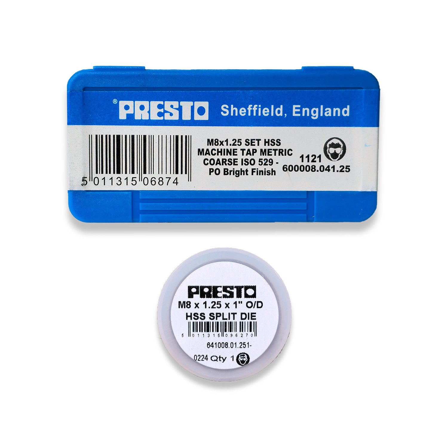 Presto M8 Taps Die 8MM X 1.25 Full Set, First, Second, Plug, & Dies