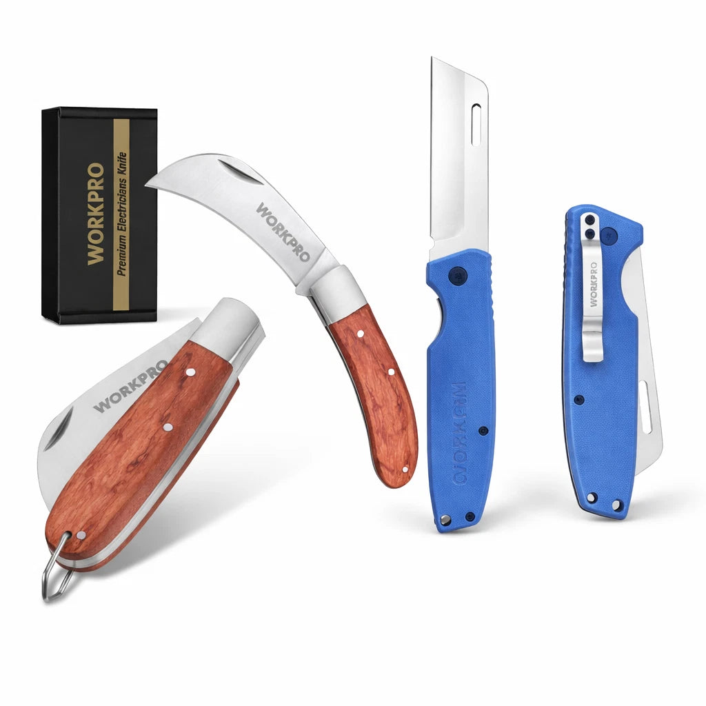 Workpro Plain Edge/curved Blades Electrician Knife | Built Supply Co