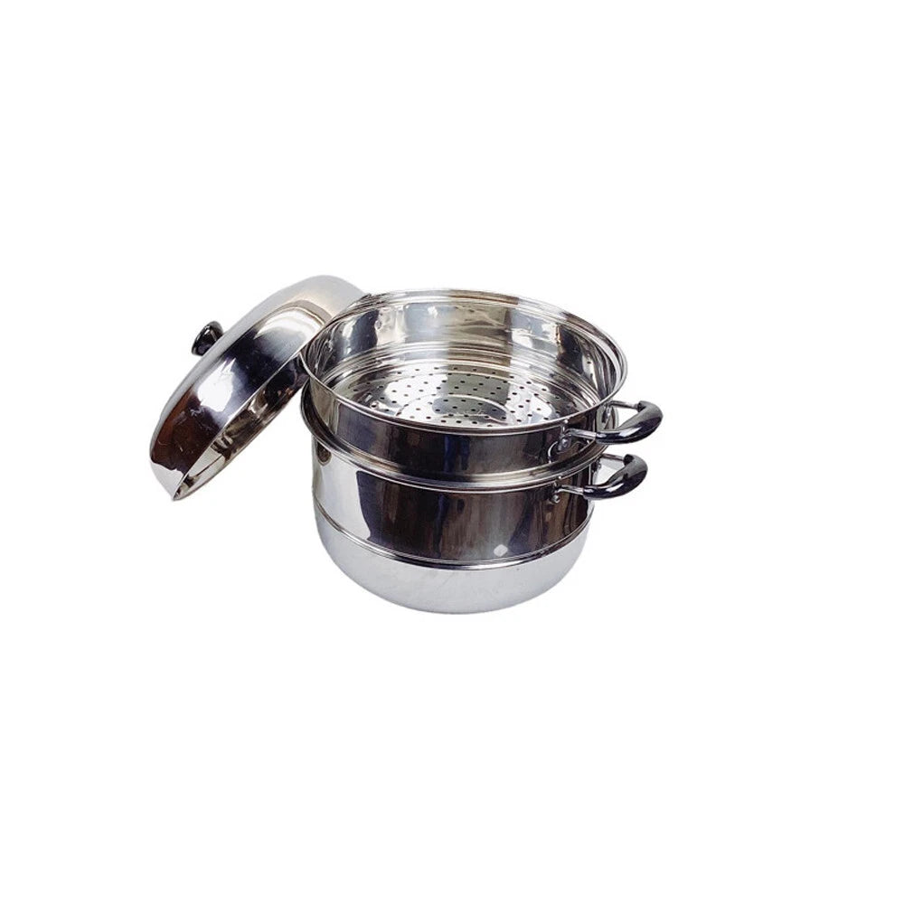 32cm Stainless Steel 2 Tier Steam Pot For Cooking Vegetables, Seafood