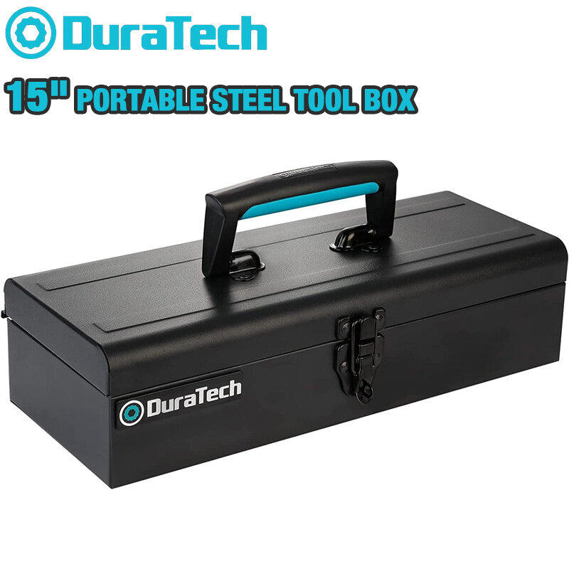 DuraTech 15" Metal Tool Box Steel Toolbox Heavy Duty Toolbox Metal