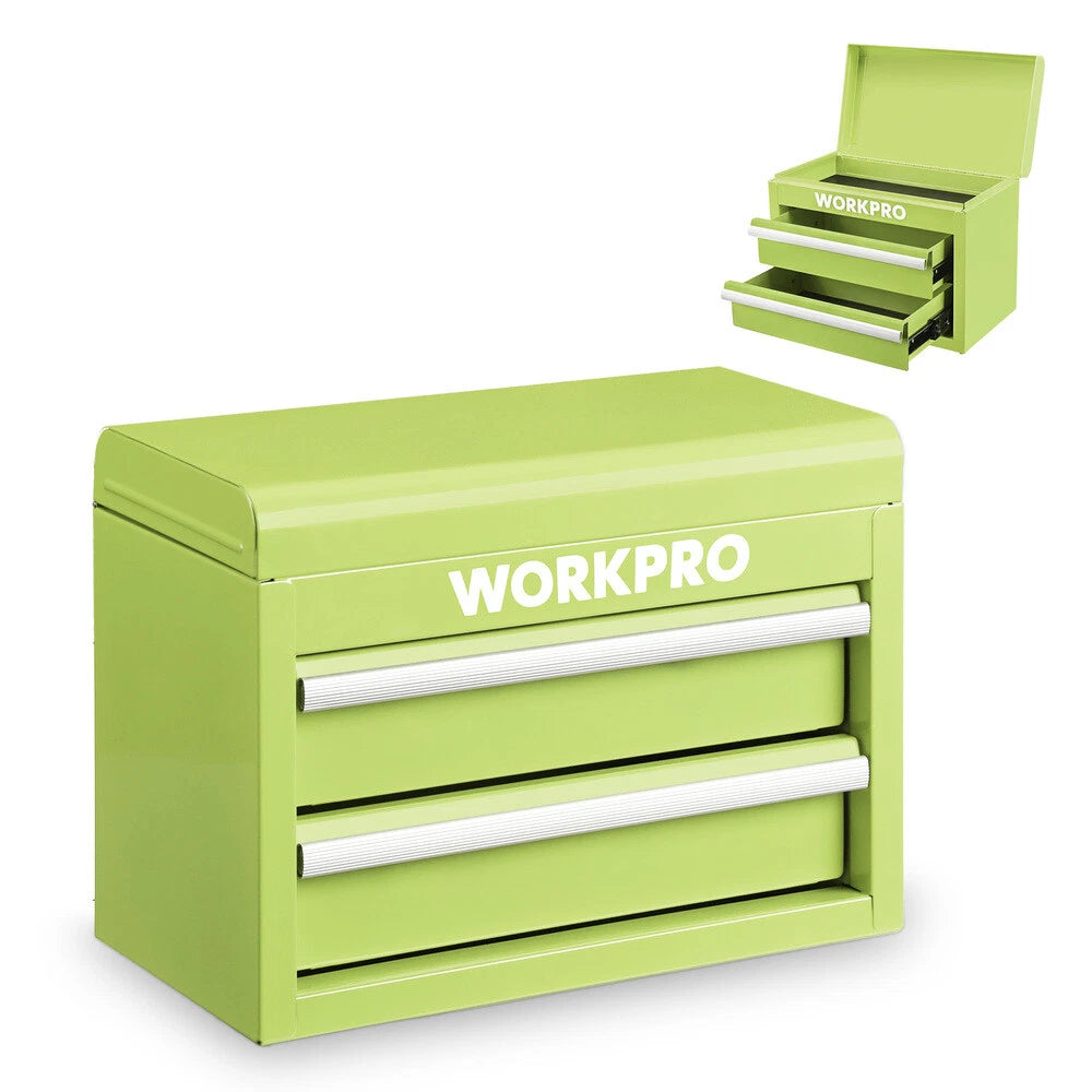 WORKPRO Metal Mini Tool Box 2 Drawer Steel Small Toolbox with Ball Bearing Slide
