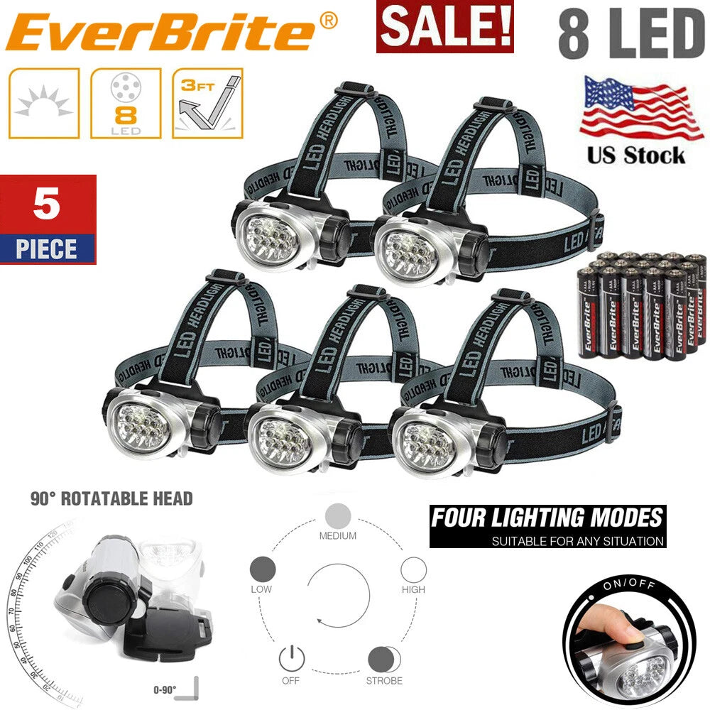 Everbrite 5pack Led Headlamp 4 Lighting Mode Pivoting Head
