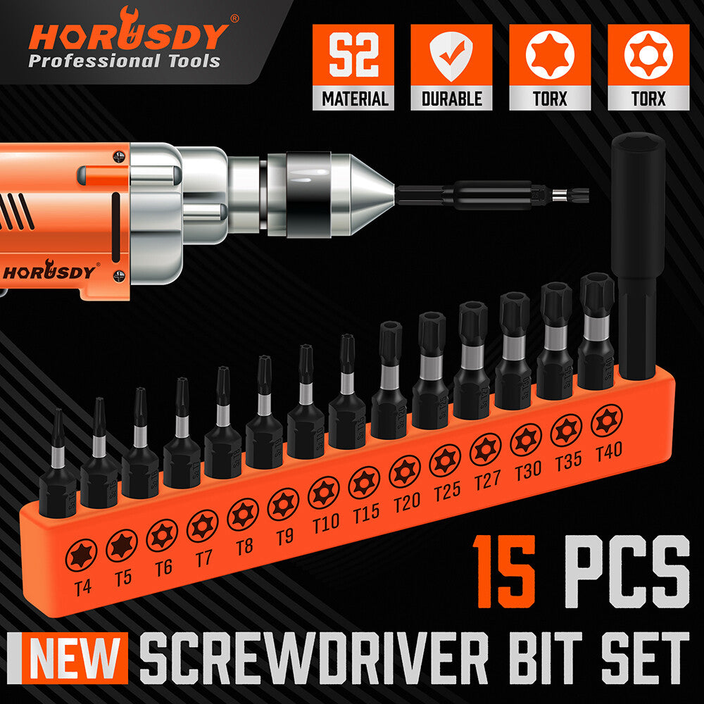 15PC Impact Rated Security Torx Bit Set Tamper Resistant 1/4" Magnetic