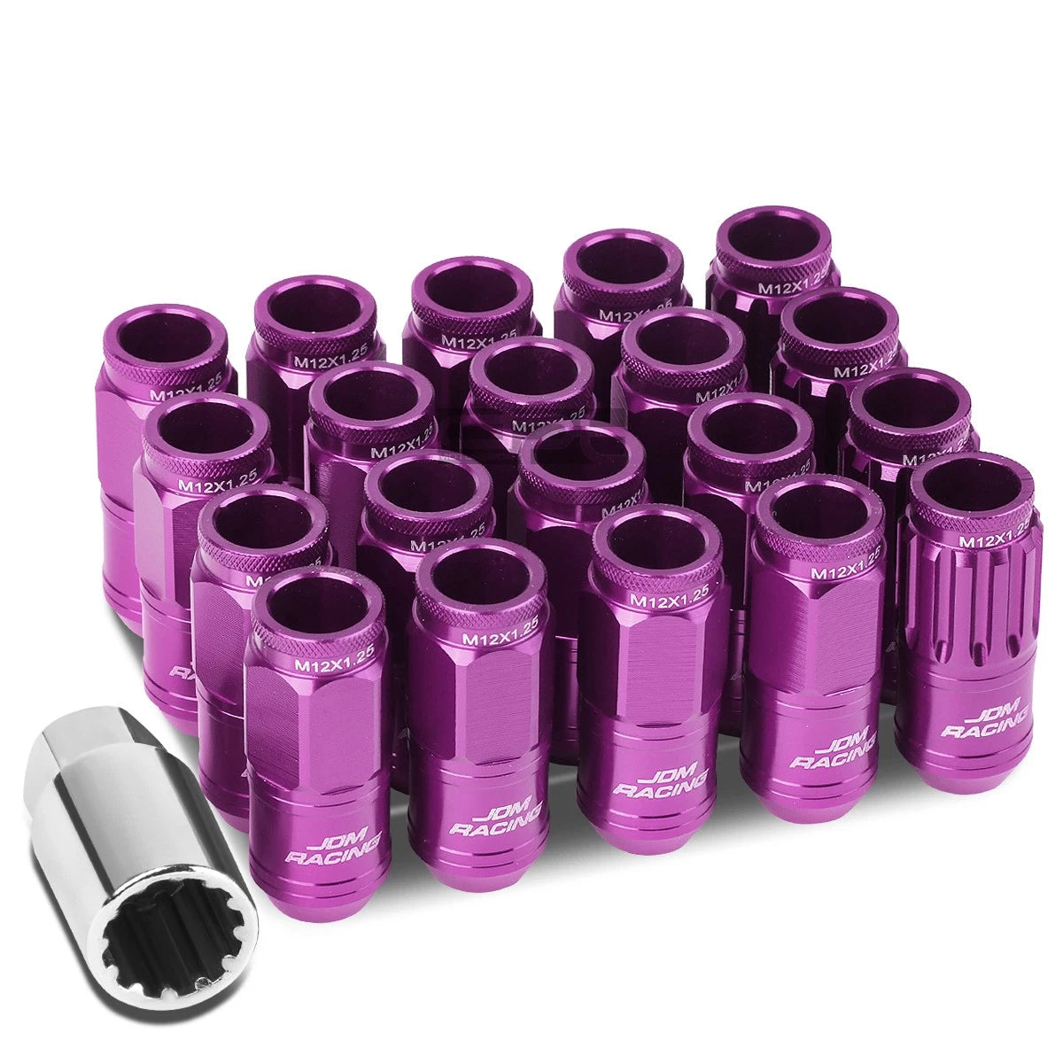 Aluminum Purple 16 Lug+4 Lock Nuts+adapter M12x1.25 21mm Od/50mm Tall