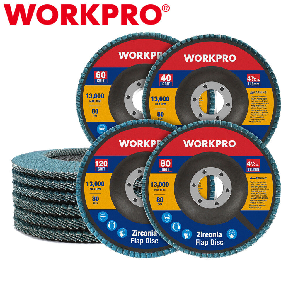WORKPRO 10PC Flap Disc 4-1/2"x7/8" Grinding Wheel 40/60/80/120Grits