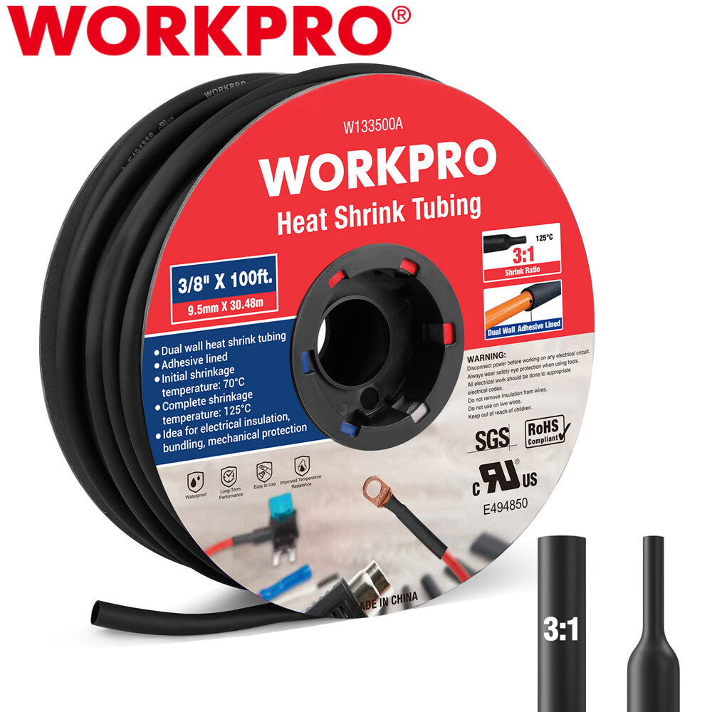 WORKPRO 100 FT 3/8" Heat Shrink Tubing 3:1 Ratio Dual Wall Adhesive