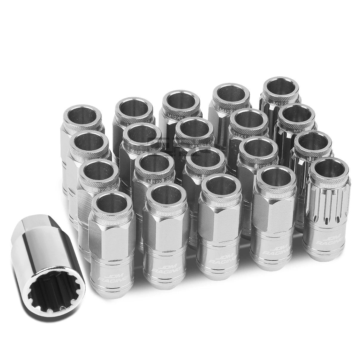 Aluminum Silver 16 Lug+4 Lock Nuts+adapter M12x1.25 21mm Od/50mm Tall